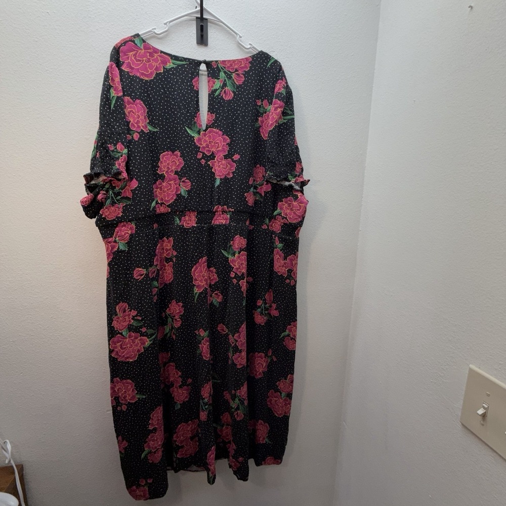 Torrid 5 / 5X Tea Length Stretch Challis Sweetheart Dress POLKA DOT Floral - Picture 9 of 11